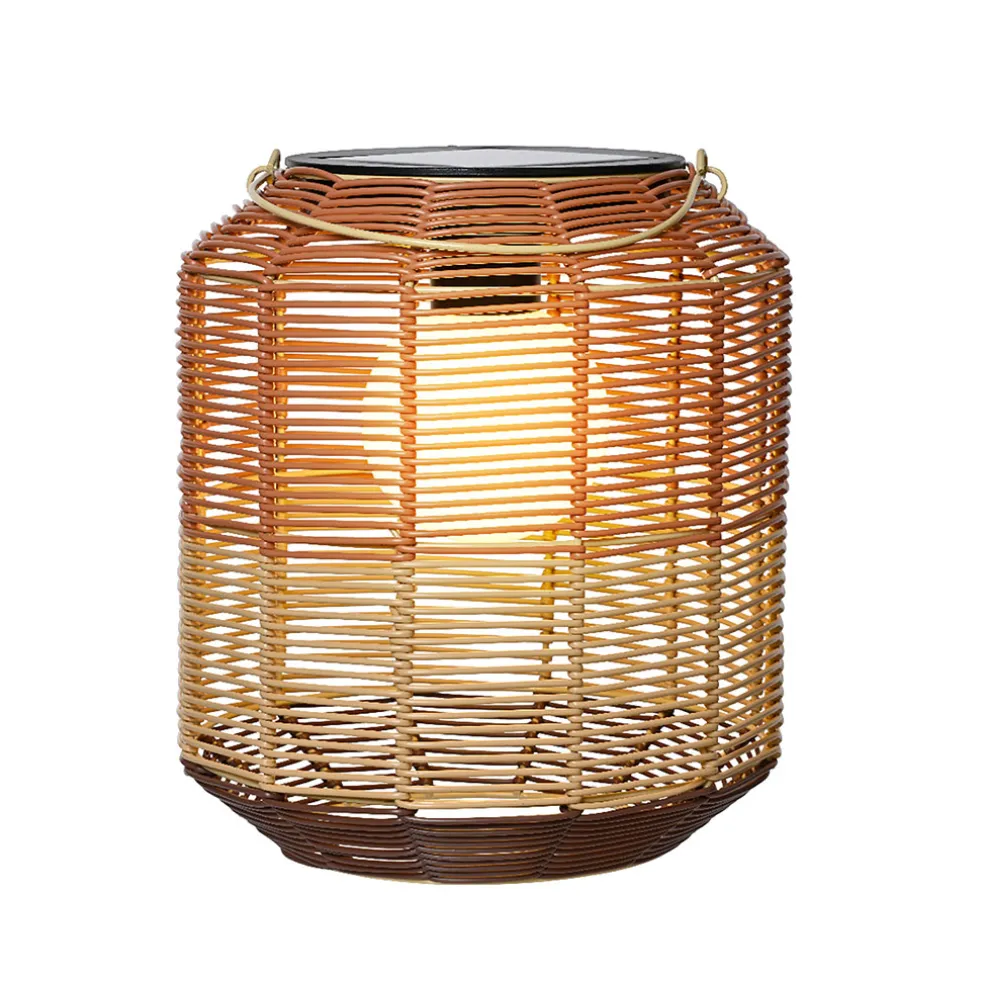 Lanterne solaire en résine tressée brun h28cm