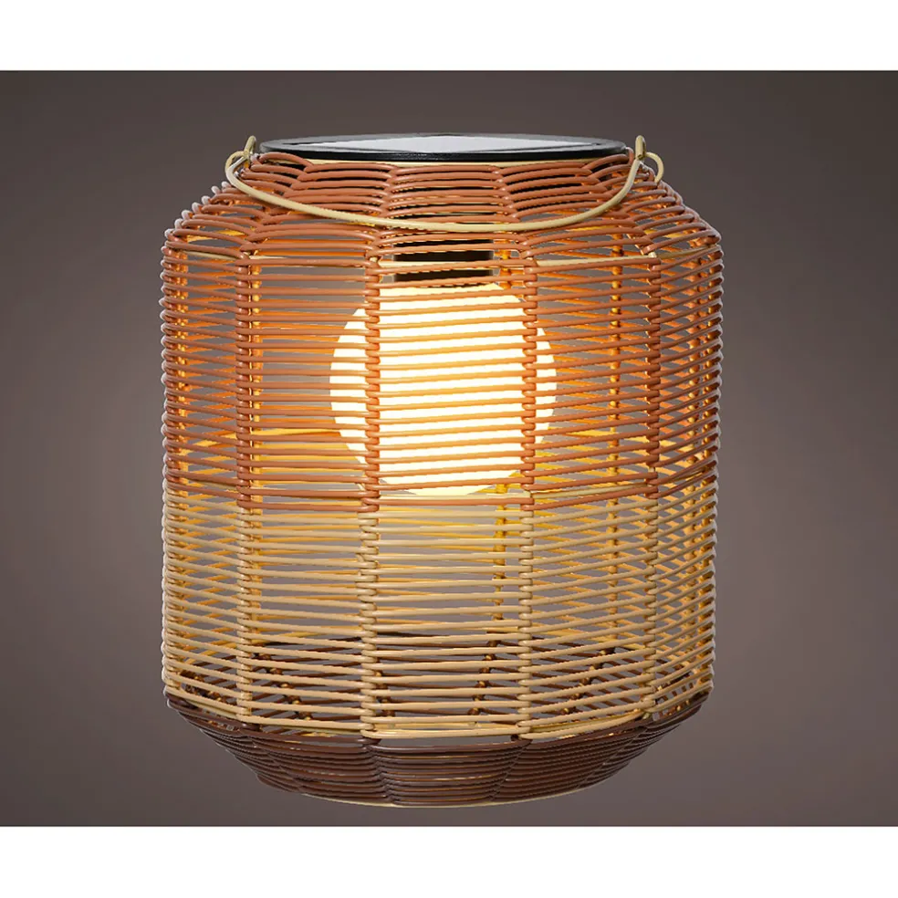 Lanterne solaire en résine tressée brun h28cm