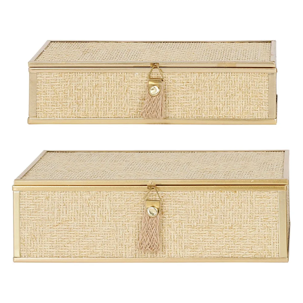 Lot de 2 boites en verre et papier doré - Tulum