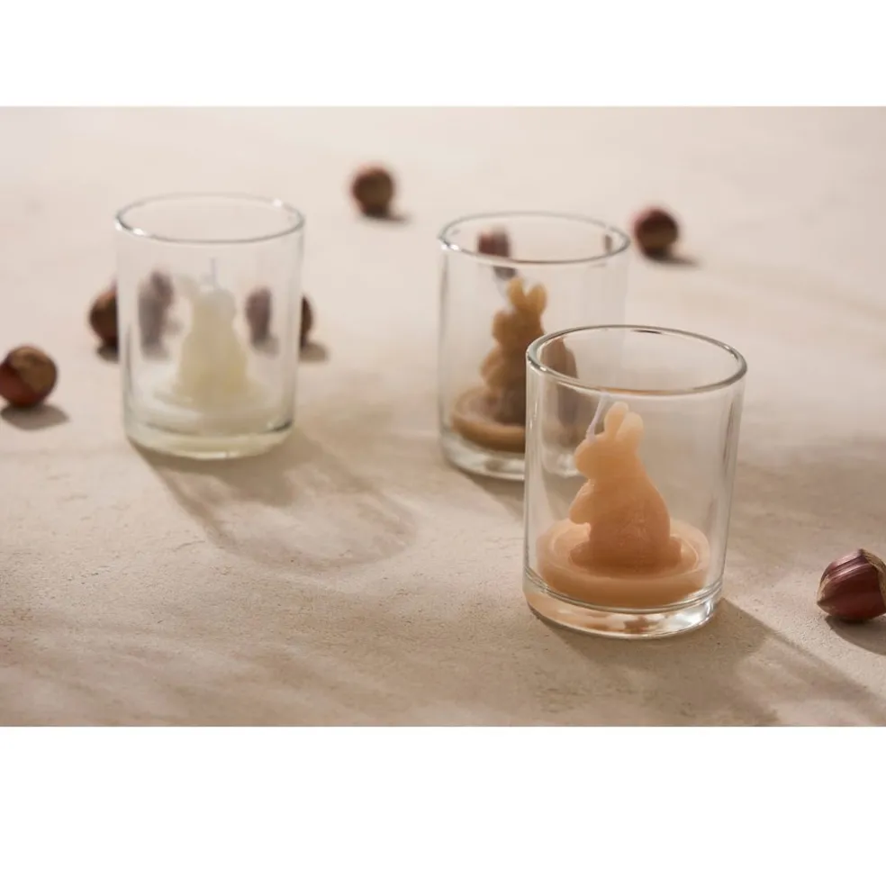 Lot de 3 bougies lapin blanc beige et marron 2h - Floreal