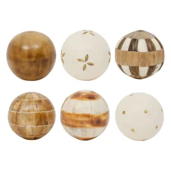 Lot de 6 boules décoratives en résine brun et ivoire d10cm - Karumba
