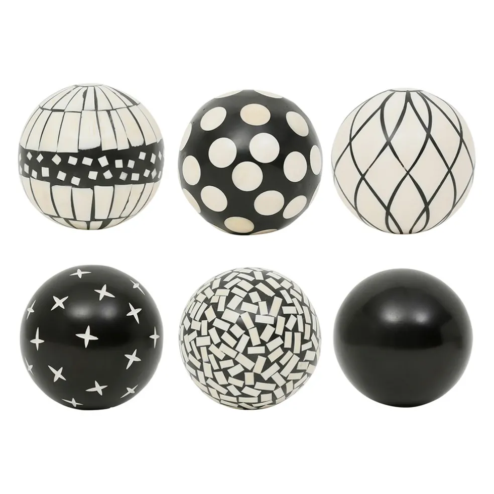 Lot de 6 boules décoratives en résine noir et blanc d10cm - Etnik