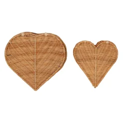 Lot de 2 corbeilles coeur avec couvercle en rotin naturel - Fantine