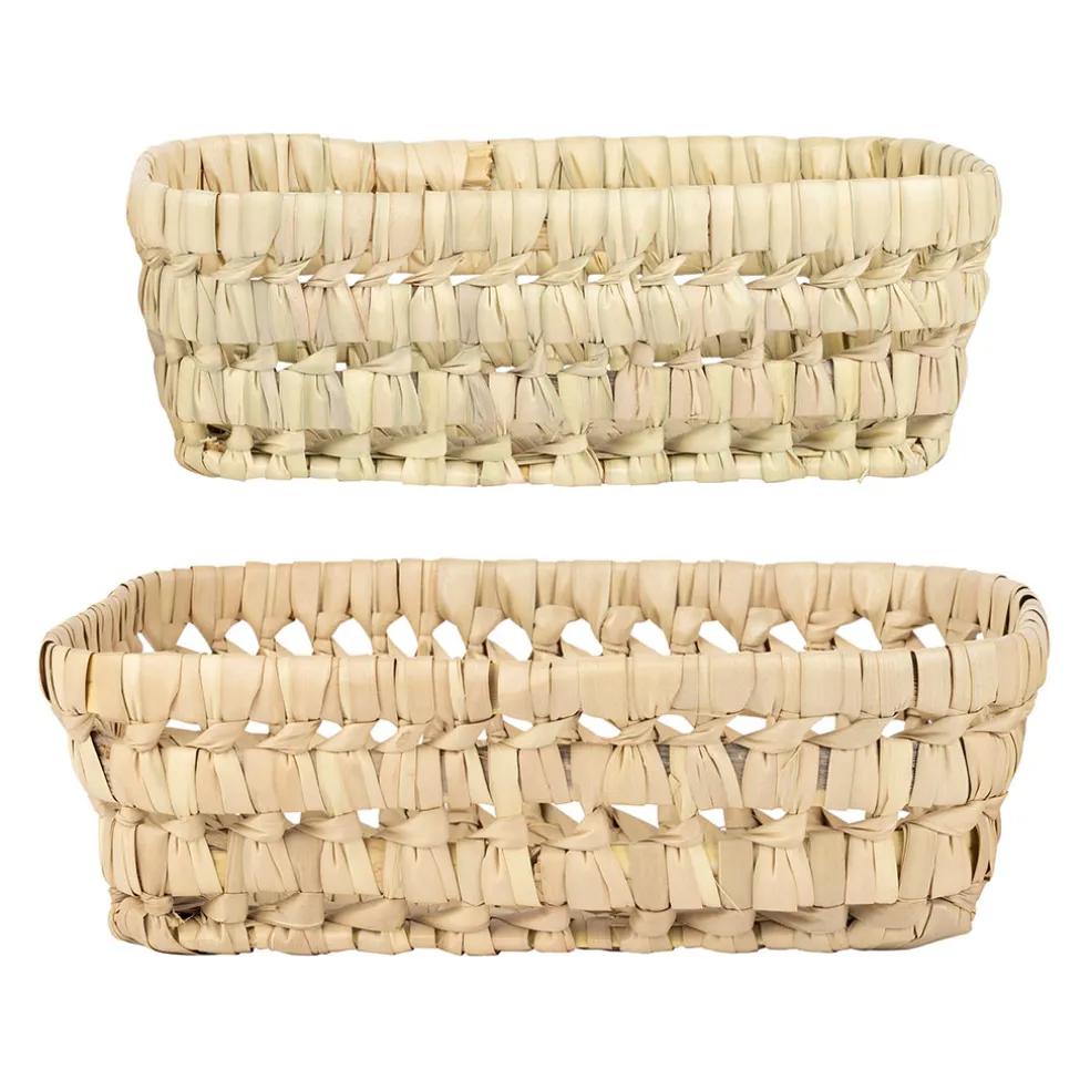 Lot de 2 corbeilles en feuille de palmier naturel 25x20xh10cm - Beezz