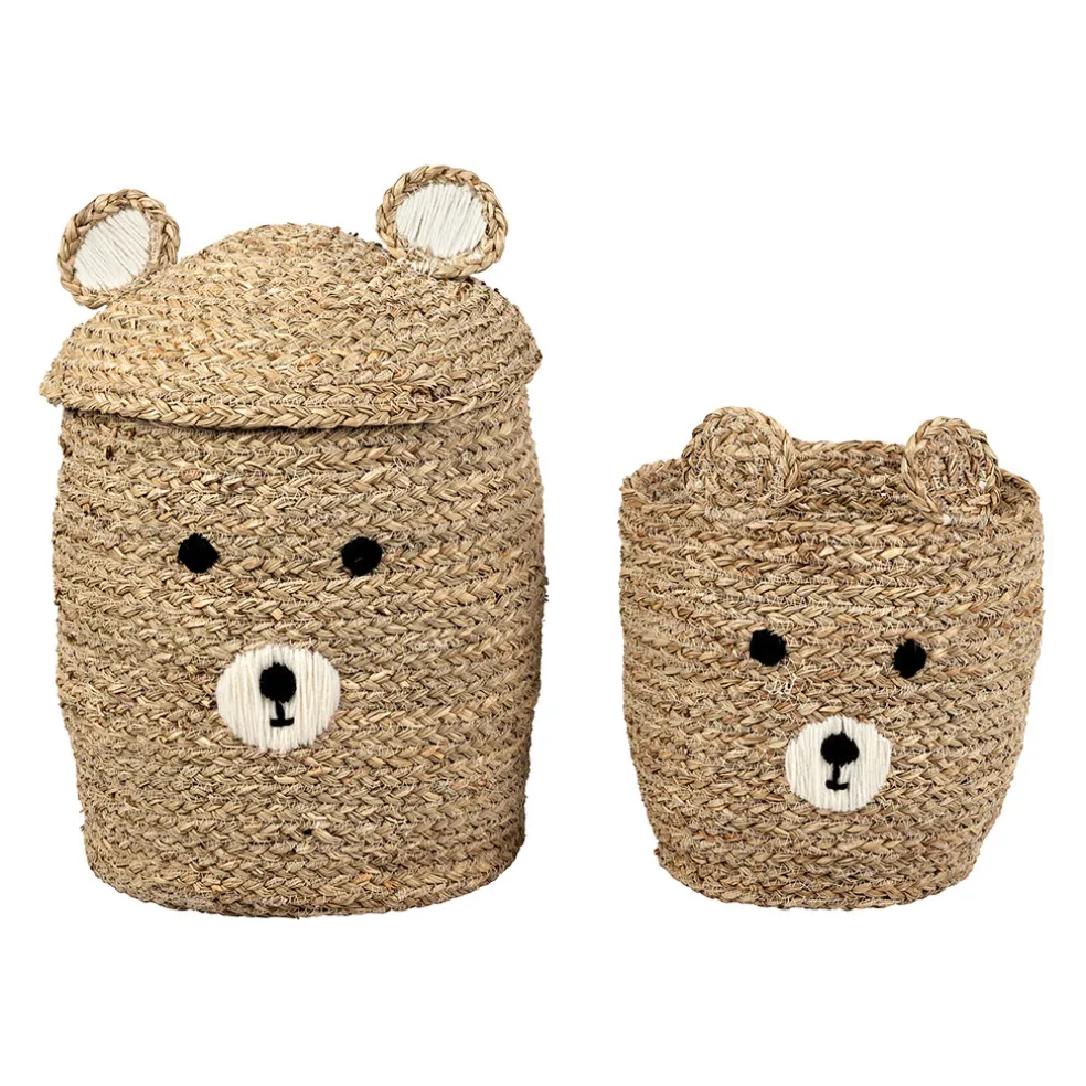 Lot de 2 corbeilles en jonc de mer naturel d31.5xh45cm - Famille