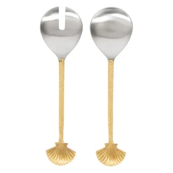 Lot de 2 couverts de salade en inox et laiton doré - Coquillage