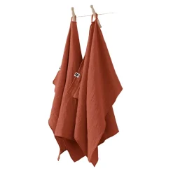 Lot de 2 essuies mains en gaze coton terracotta 50x70cm - Gaia