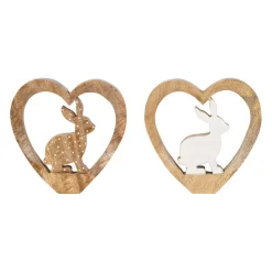 Lot de 2 Lapins cœur en manguier naturel et blanc - Floréal