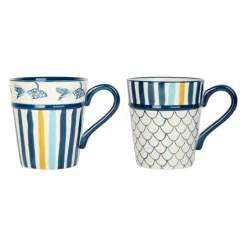 Lot de 2 mugs en grès bleu marine - un été à la mer