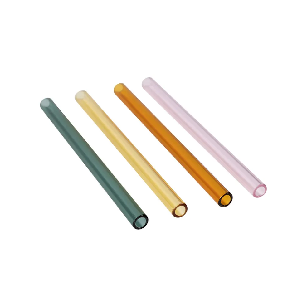 Lot de 4 pailles en verre borosilicate multicolore h14cm - Funny