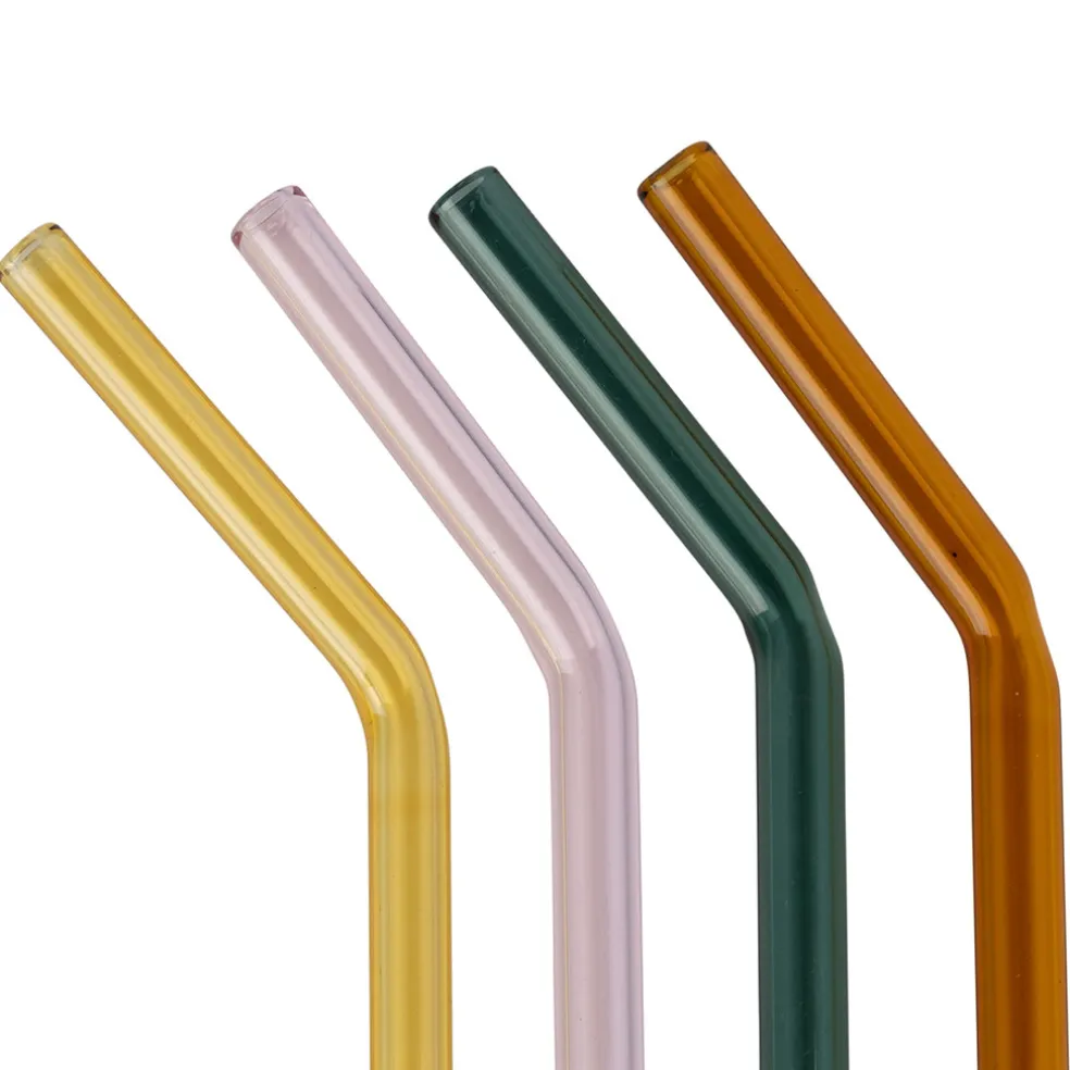 Lot de 4 pailles en verre borosilicate multicolore h19cm - Funny