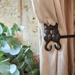 Lot de 2 paires d'embrasse chat accessoire rideau en fonte brun