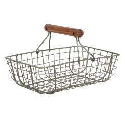 Lot de 3 paniers en fer avec anse en bois naturel