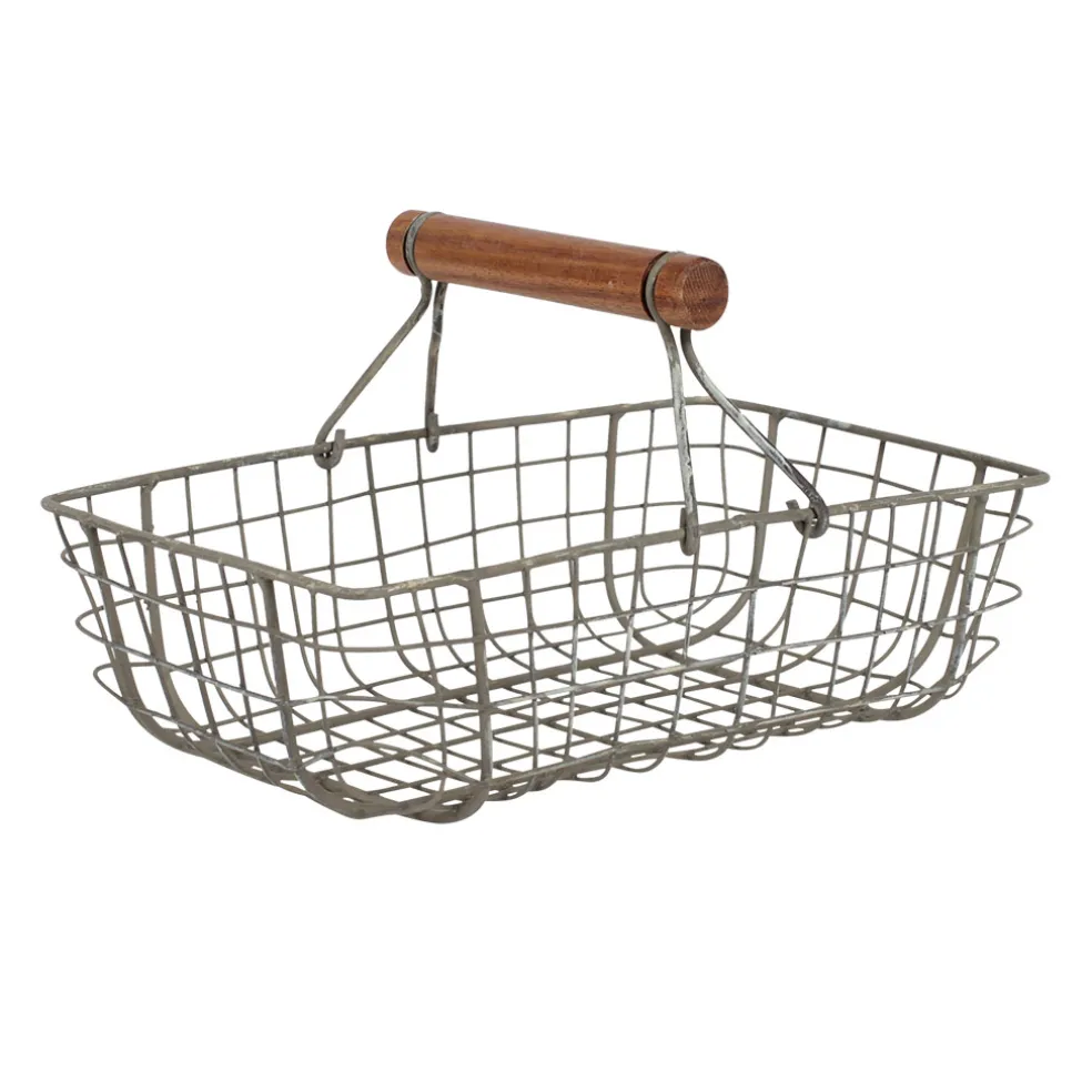 Lot de 3 paniers en fer avec anse en bois naturel