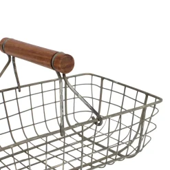 Lot de 3 paniers en fer avec anse en bois naturel