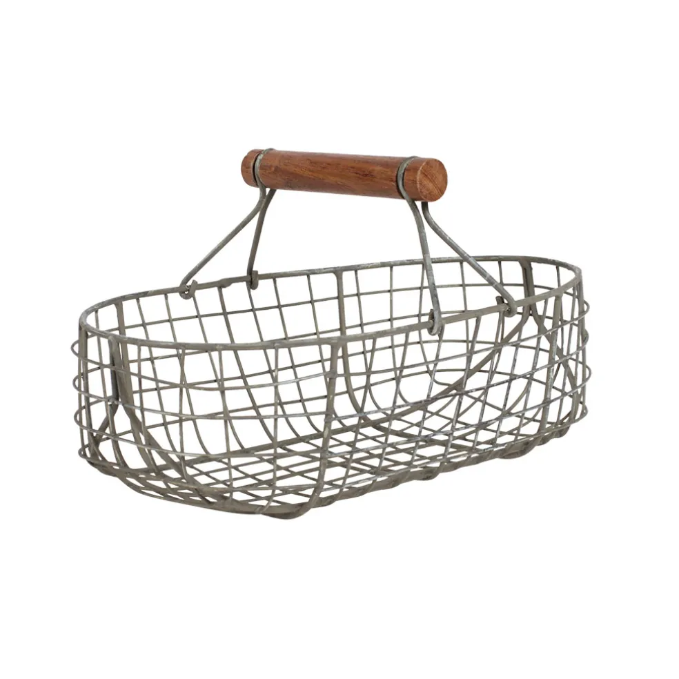 Lot de 3 paniers en fer avec anse en bois naturel