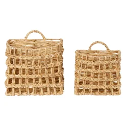 Lot de 2 paniers en jacynthe d'eau et fer naturel - Famille