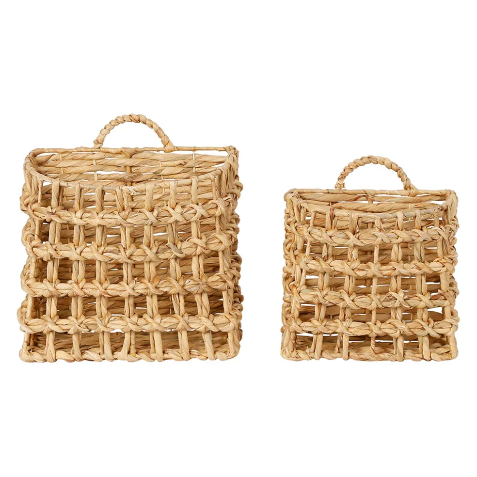 Lot de 2 paniers en jacynthe d'eau et fer naturel - Famille