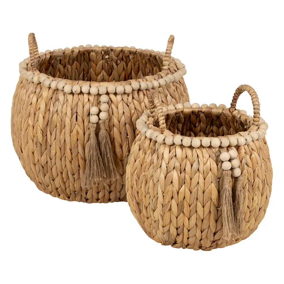 Lot de 2 paniers en Jacynthe d'eau et fer naturel - Eté A La Mer