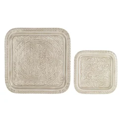 Lot de 2 plateaux carré en fer grège 41x41cm - Arabise