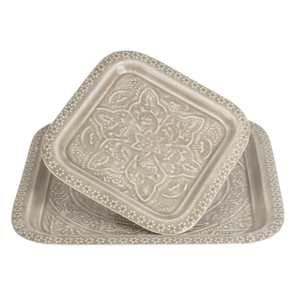Lot de 2 plateaux carré en fer grège 41x41cm - Arabise