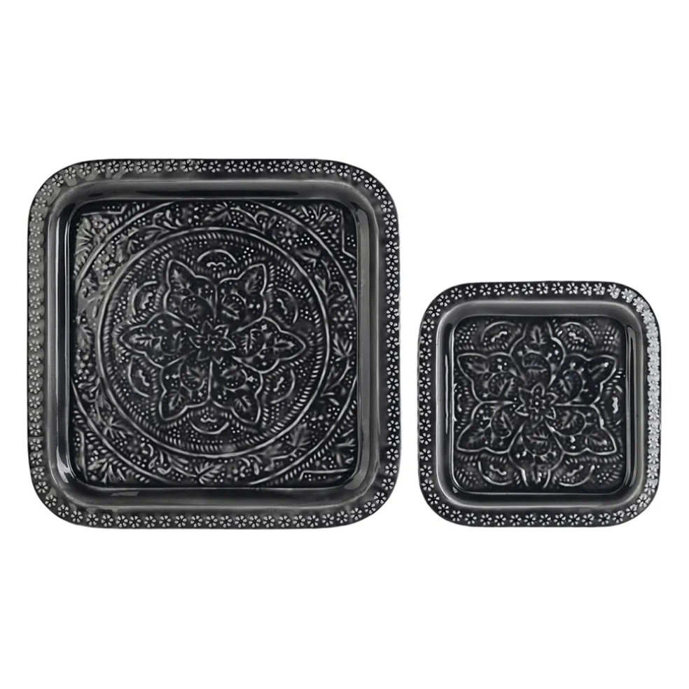 Lot de 2 plateaux en fer anthracite 41x41cm - Arabise