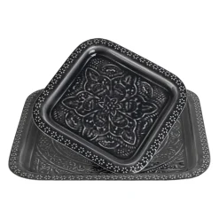 Lot de 2 plateaux en fer anthracite 41x41cm - Arabise