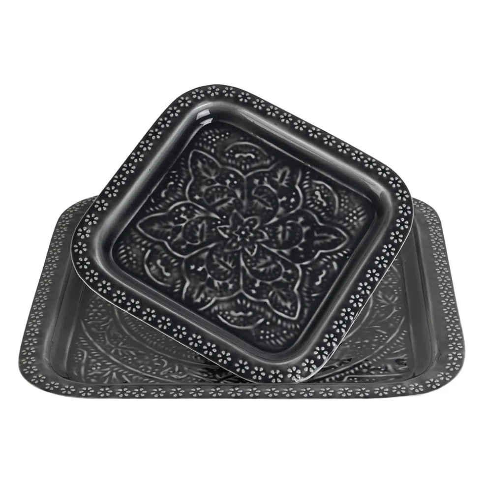 Lot de 2 plateaux en fer anthracite 41x41cm - Arabise
