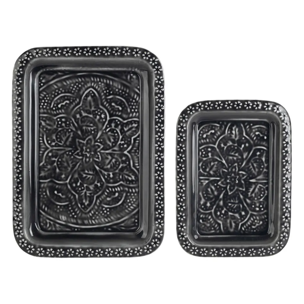 Lot de 2 plateaux en fer anthracite - Arabise