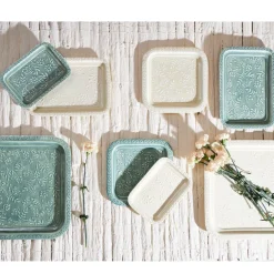 Lot de 2 plateaux en fer émaillé sauge - Baroque