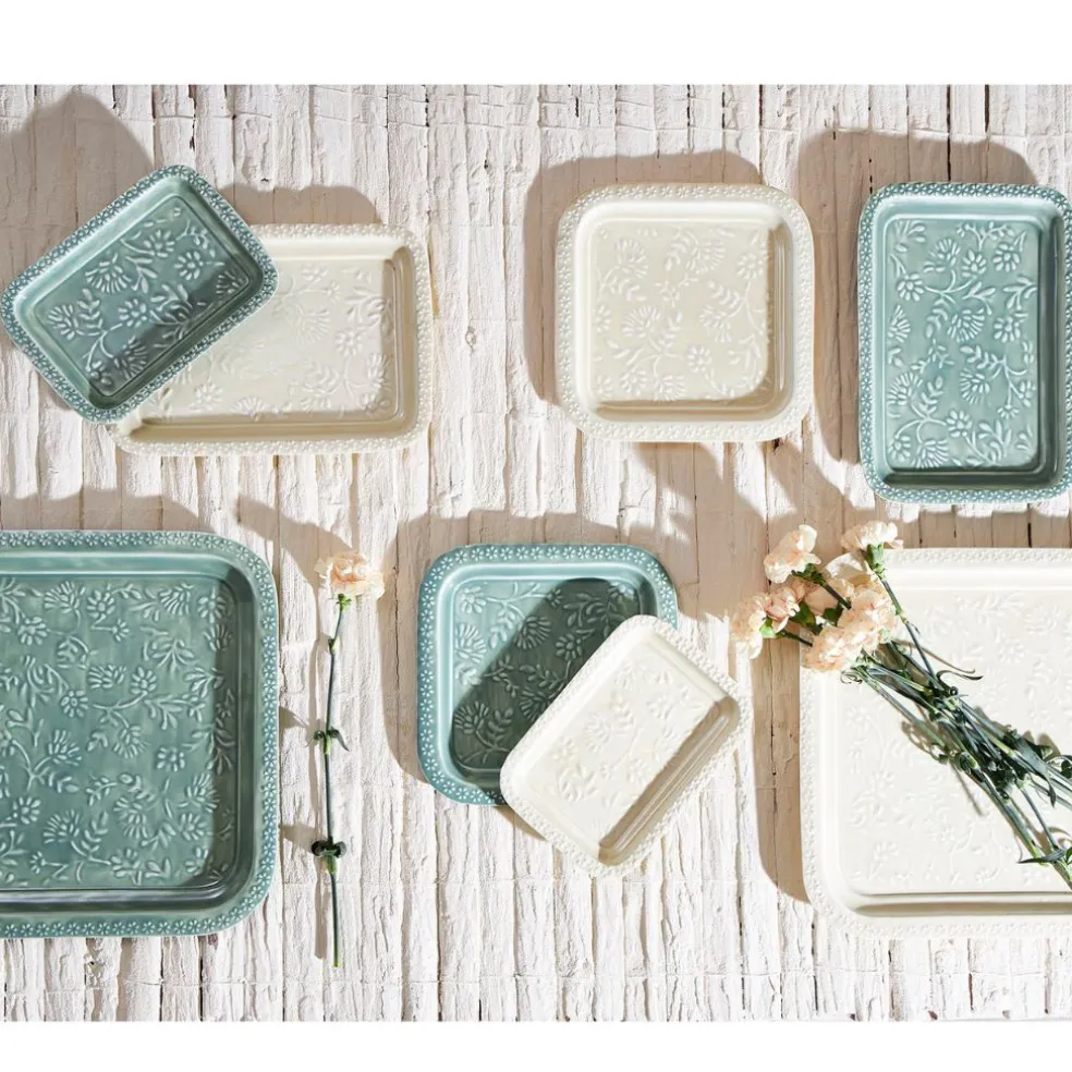 Lot de 2 plateaux en fer émaillé sauge - Baroque