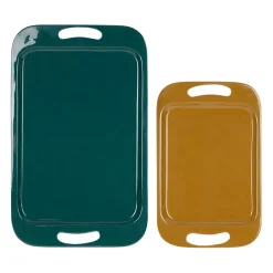 Lot de 2 plateaux en fer émeraude et moutarde - Pop'S