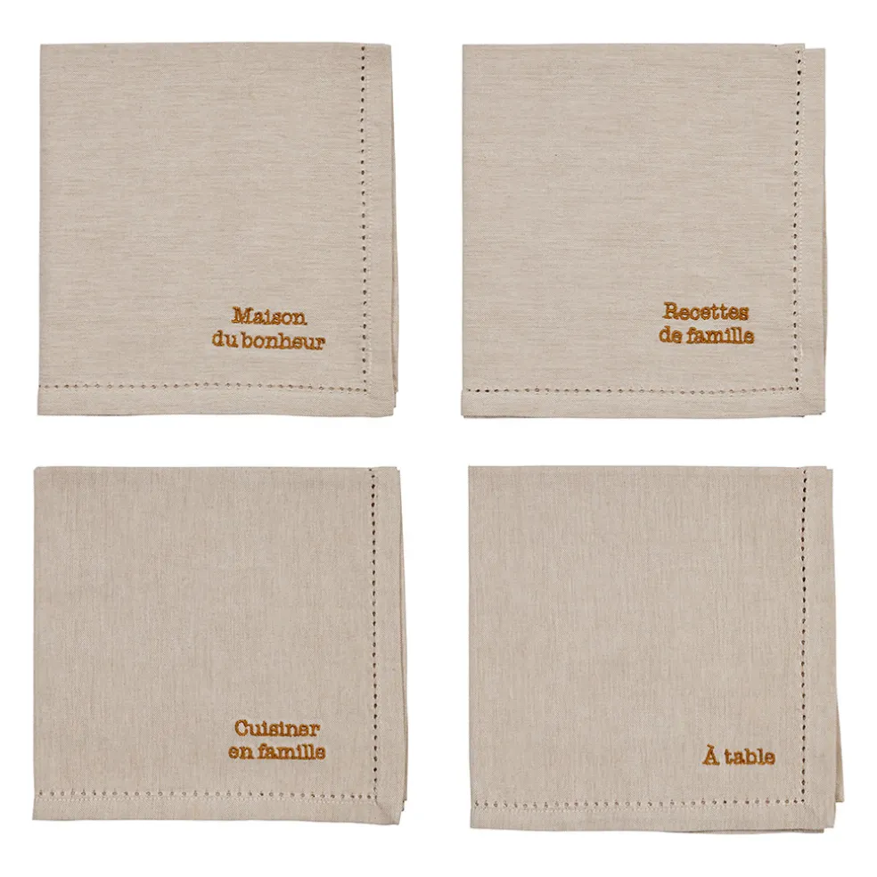 Lot de 4 serviettes de table en coton 45x45cm - Famille