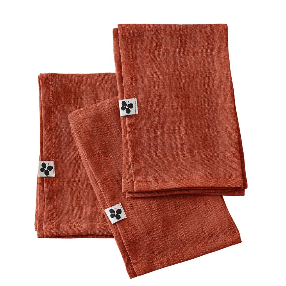 Lot de 3 serviettes en lin lavé paprika 40x40cm - Soline