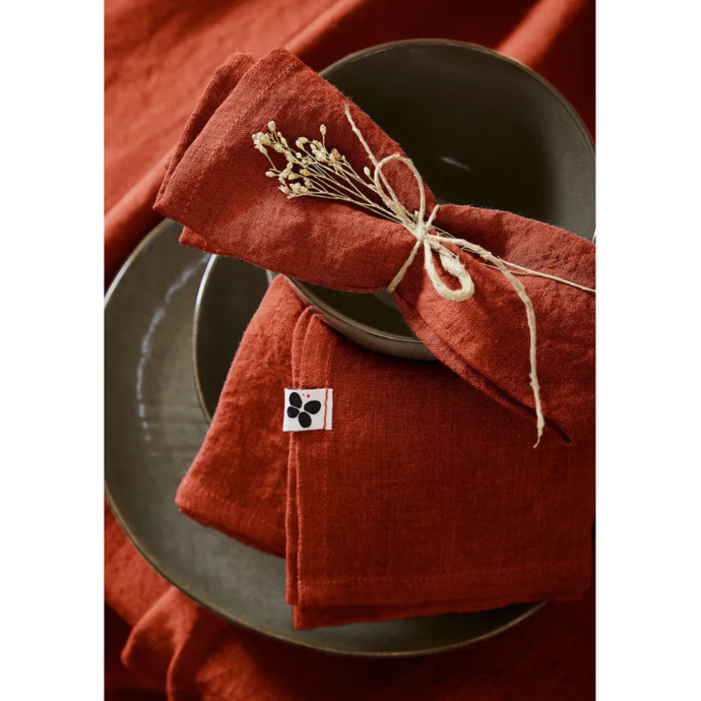 Lot de 3 serviettes en lin lavé paprika 40x40cm - Soline