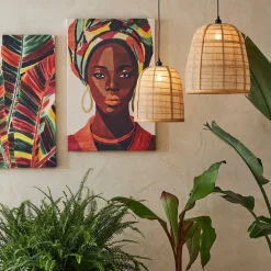 Lot de 2 suspensions en lin et bambou naturel non électrifiée - Plaka