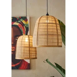 Lot de 2 suspensions en lin et bambou naturel non électrifiée - Plaka