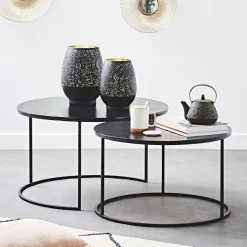 Lot de 2 table gigogne en aluminium et fer noir - Felia