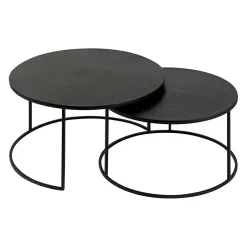 Lot de 2 table gigogne en aluminium et fer noir - Felia