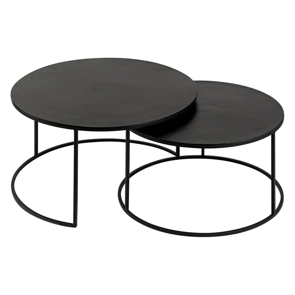 Lot de 2 table gigogne en aluminium et fer noir - Felia