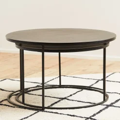 Lot de 2 table gigogne en aluminium et fer noir - Felia