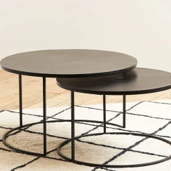Lot de 2 table gigogne en aluminium et fer noir - Felia