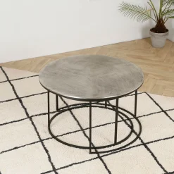 Lot de 2 table gigogne en aluminium et fer argenté - Felia