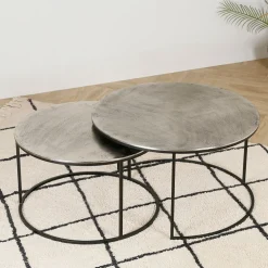 Lot de 2 table gigogne en aluminium et fer argenté - Felia