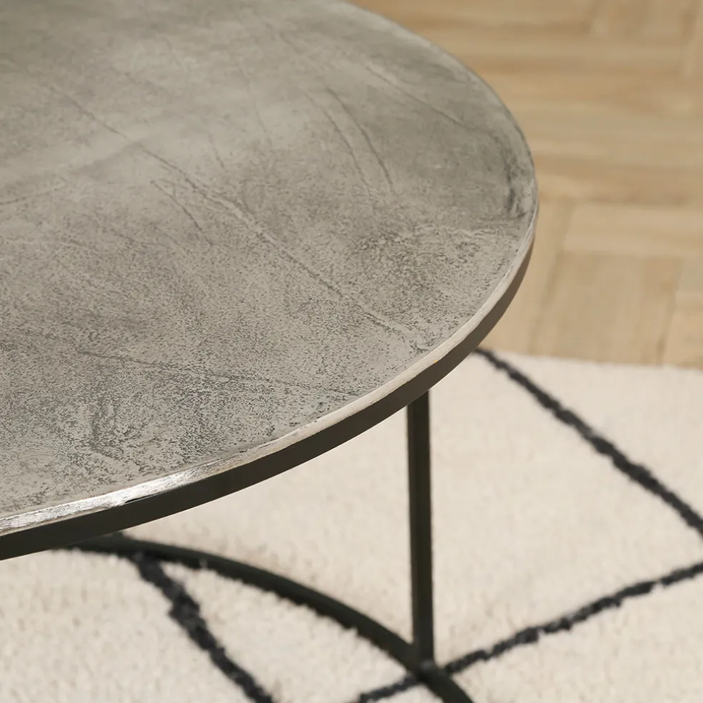 Lot de 2 table gigogne en aluminium et fer argenté - Felia