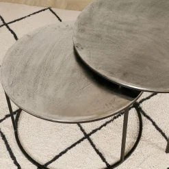 Lot de 2 table gigogne en aluminium et fer argenté - Felia