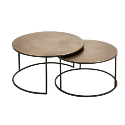 Lot de 2 table gigogne en aluminium et fer doré - Felia