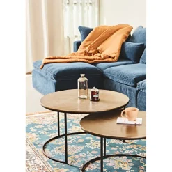 Lot de 2 table gigogne en aluminium et fer doré - Felia