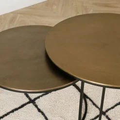 Lot de 2 table gigogne en aluminium et fer doré - Felia