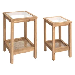 Lot de 2 tables d'appoint en sapin et verre naturel - Firmin